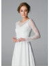 Long Sleeves Ivory Lace Pearl Buttons Back Wedding Dress